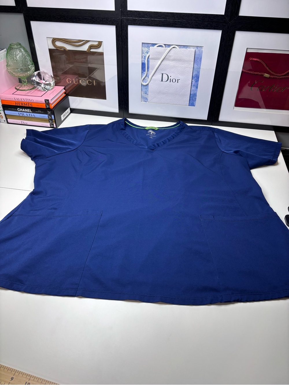HH Works by Healing Hands Monica Scrub Top Royal Blue V-Neck Stretch 3X Like New